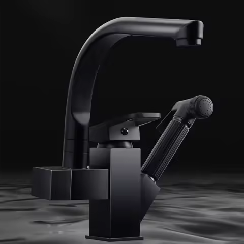 Kitchen Sink Faucet Black Pull Out Washbasin Faucet With Spray Gun Hot Cold Wate Mixer Tap Deck Mounted Bathroom Accessories