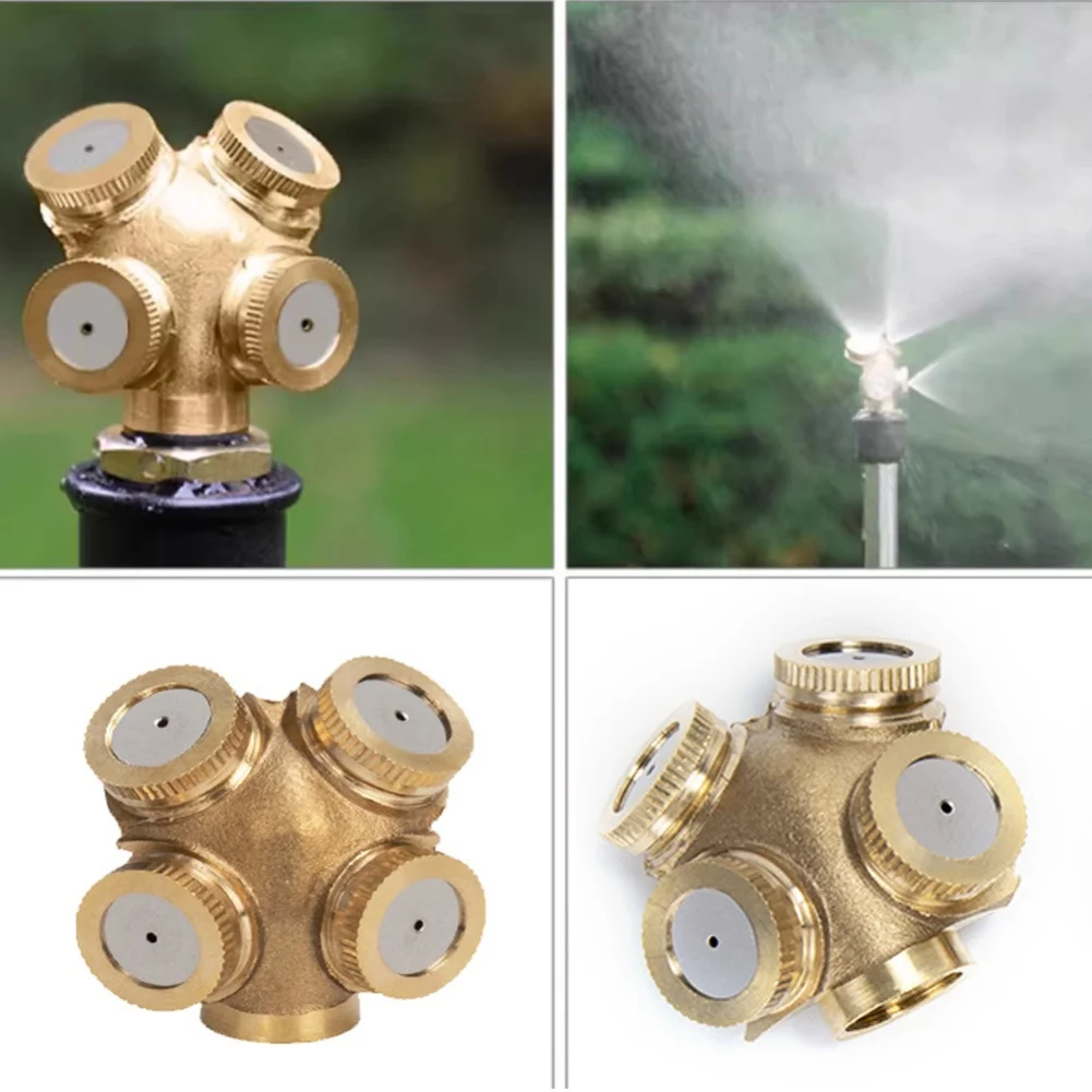 

4Pcs Copper 4 Hole Agricultural Fogging Nozzle Pack for Garden Sprayers Lawn Irrigation Systems Delivering Even Mist and Cooling