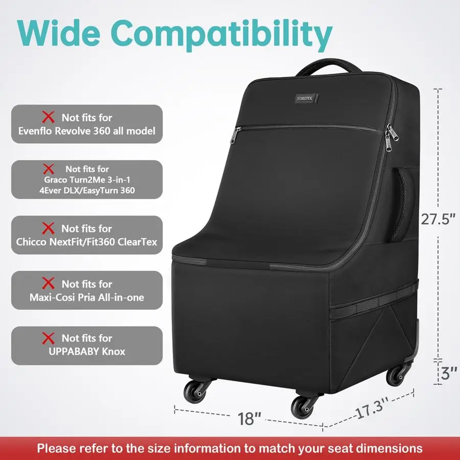Saco de viagem acolchoado para assento de carro para avião com rodas, sacos resistentes para assento de carro para viagens aéreas, saco de verificação de portão de aeroporto rolante, viagem
