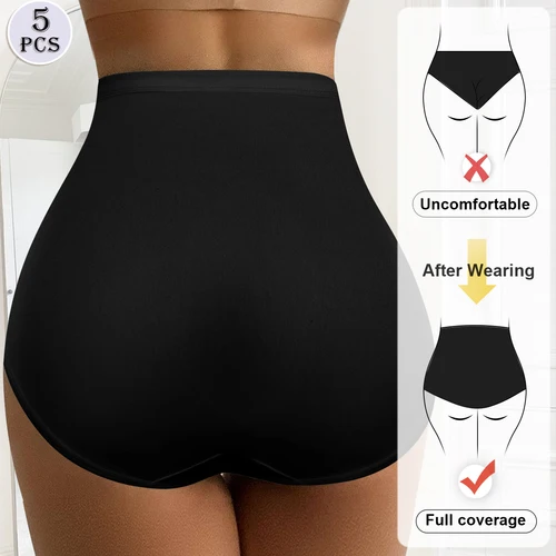 Imagen 2 del producto Bragas de cintura alta para mujer, 5 uds., talla grande, ajuste de barriga, malla transpirable, levantamiento de cadera cruzado, bragas de seda helada sin rastro