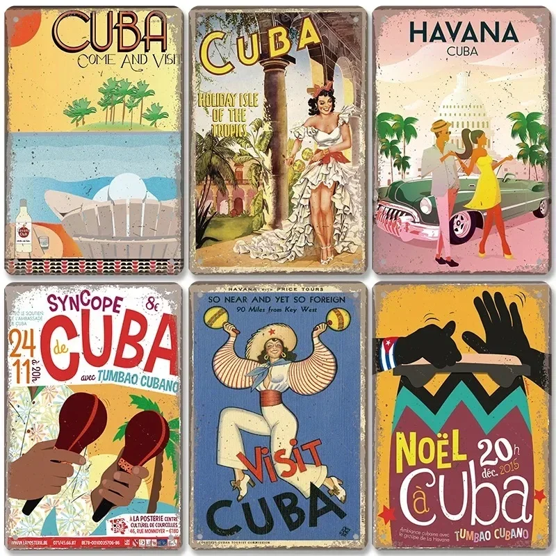 Travel Posters Vintage Metal Tin Signs Decor Cuba Havana Egypt Hawaii Holiday Isle Landscape Home Wall Decor Room Decoration