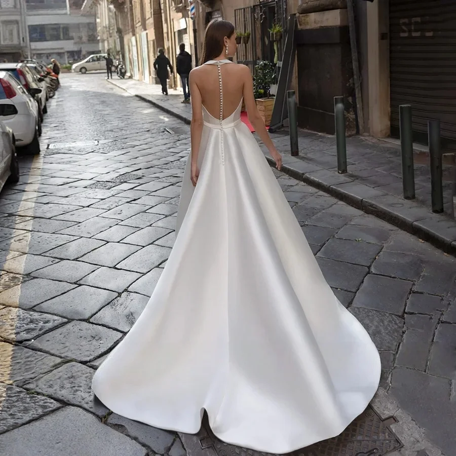 Boho Brautkleider A-Linie V-Ausschnitt Satin Strand Dubai Saudi-Arabien Israel Brautkleider Vestido De Novia Maßgeschneidert
