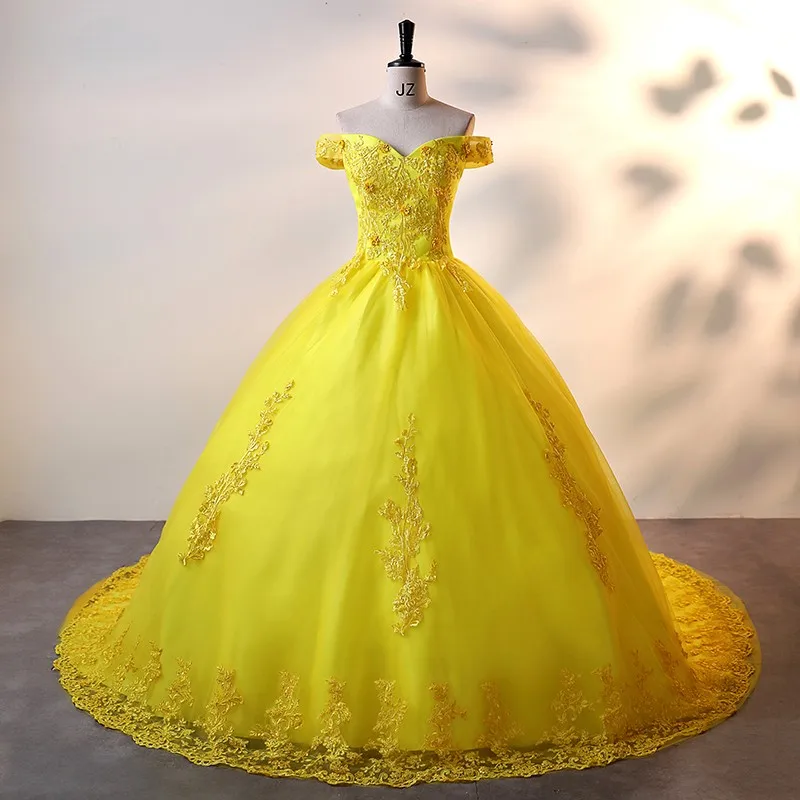 Ashley Gloria-Robe de soirée jaune en dentelle, robes de Quinceanera douces, robe de Rhclassique, élégante, Off initiée, personnalisée, B01