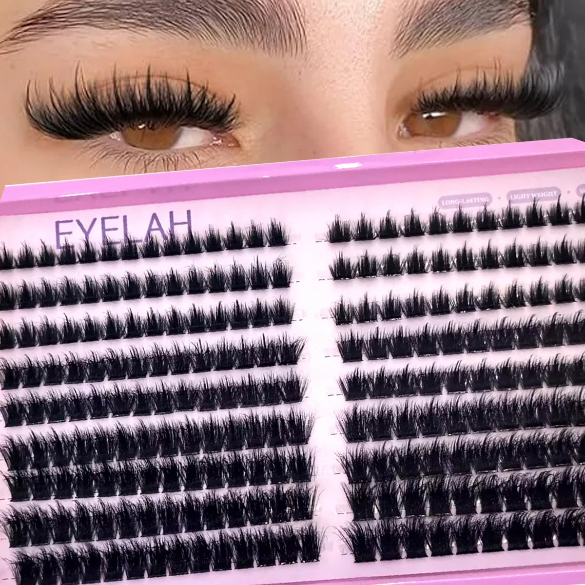 HBZGTLAD 5D Flauschige Dicke Wimpernbüschel 9-16mm Mix Wispy Einzelwimpernverlängerungen Büschel DIY Make-up Falsche Wimpern
