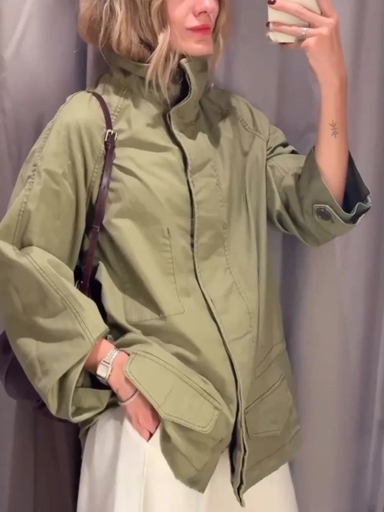 

HH женское осеннее свободное пальто модное пальто на молнии с карманом на пуговицах и длинными рукавами пальто с высоким воротником женская шикарная куртка в уличном стиле