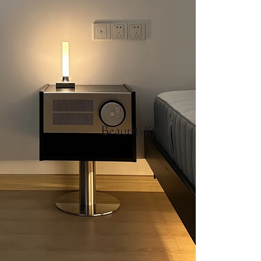 Modern simple storage bedside table small apartment retro bedroom floor creative narrow cabinet with lamp