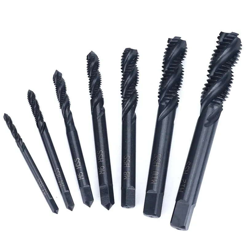 7pc High-speed Steel 6542 Nitrided Spiral Groove M3-M12 Machine Tap Set Thread Tapping and Easy Chip Removal Tool