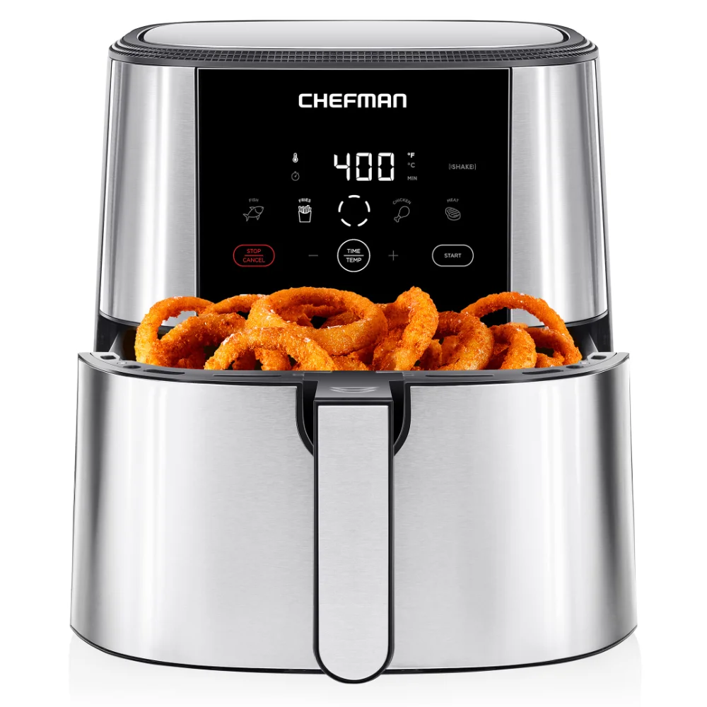 

Chefman TurboFry® Touch Air Fryer, XL 8-Qt Family Size, One-Touch Digital Control Presets, Automatic Shutoff, Stainless Steel.