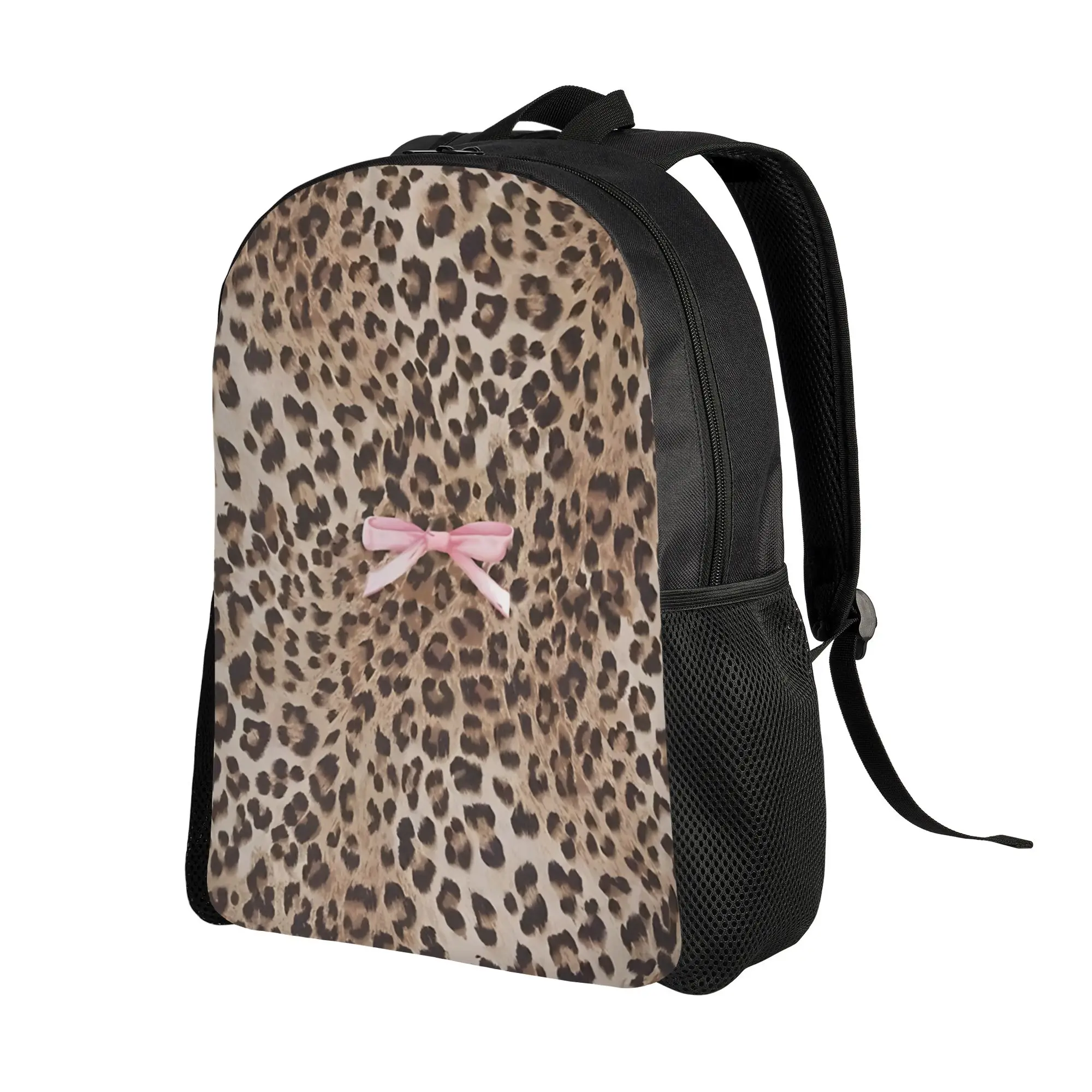 Leopard Print Bookbag Back to school season Cheetah Print With Pink Bow  Solid Backpack