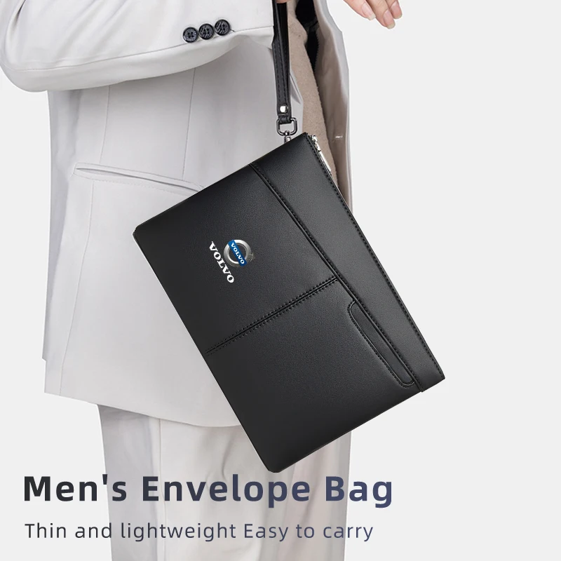 Car Logo Clutch Bag Leather Men Phone Money Credit Card Organizer For Volvo AWD C30 C70 S60 S80 S90 T6 V40 V50 V60 V70 V90 XC40