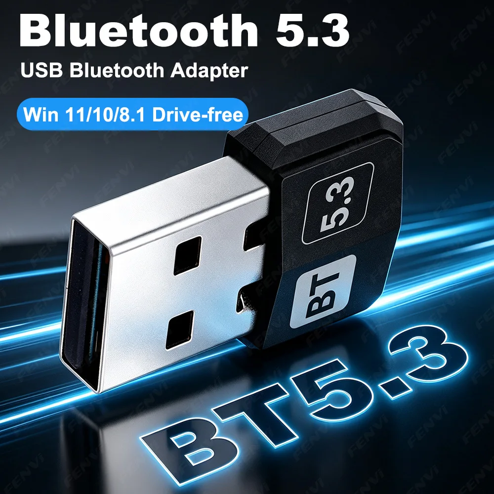 Bluetooth 5.3 USB Adapter Receiver Transmitter Dual Mode Wireless Dongle Driver Free for Win 8.1/10/11 PC Laptop Headset Mouse