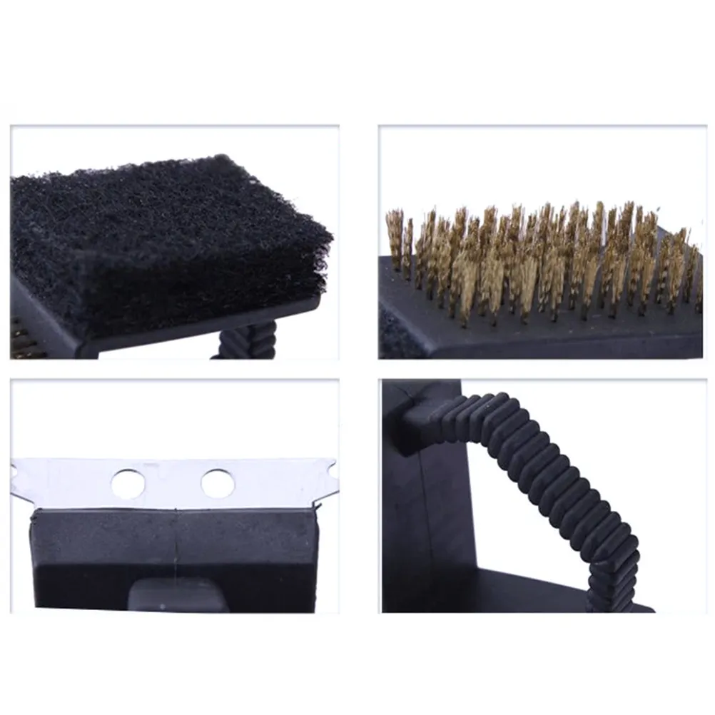 3 in Bbq Grill Brush with Stainless Steel Scraper Brass Bristles Heavy Duty Scouring Pad for Gas Charcoal Grills