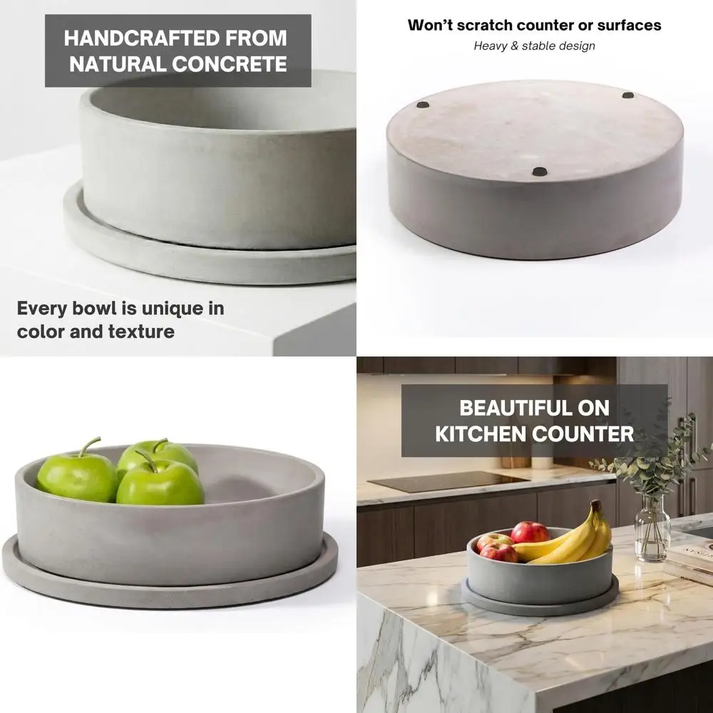 

Stylish Concrete Large Fruit Bowl - Decorative Kitchen Bowl - Entryway Table Catchall - Home Decorative Bowls