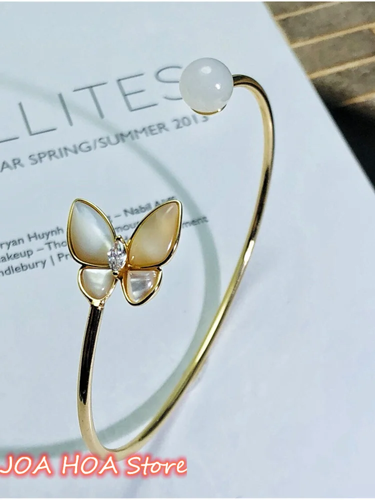 Perfect White Hetian Jade Round Beads Inlaid With Gold-plated Handring Natural Materials Exquisite Jewelry Hand Decorations