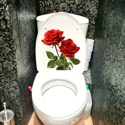 Romantic Red Rose Toilet Stickers, Bright Wall for Home, Cabinet, Door,Refrigerator  Decoration, Vinyl Car Decals, Art Wallpaper