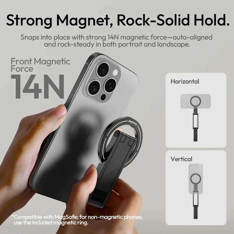 Heißes MA60 Faltbares Magnetisches Handy-Stativ für Desktop-Ständer Livestreaming Vlog 0,8cm Ultra-Schlankes Doppelseitiges Magnet-Handystativ – Detail 2