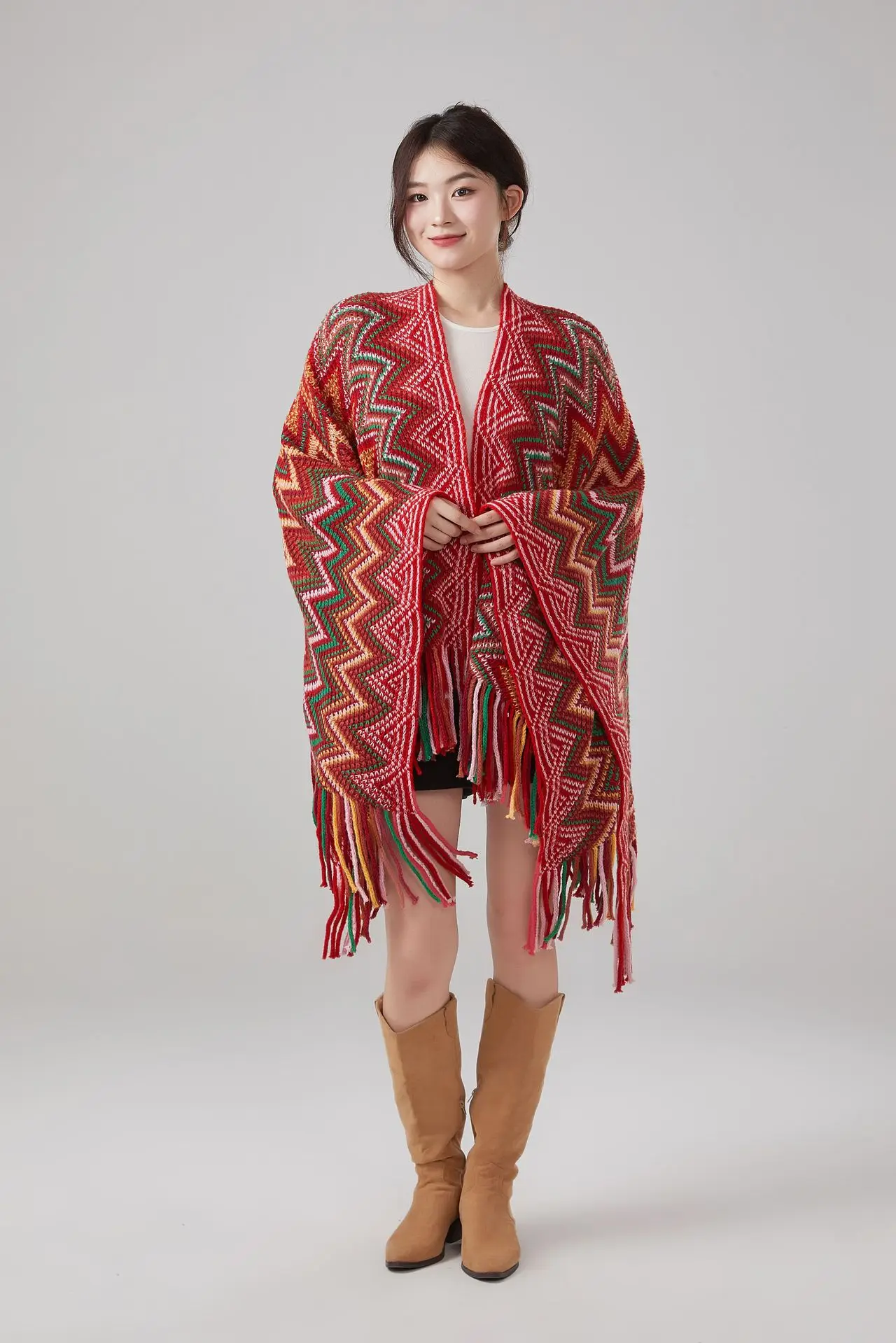 

Autumn/Winter New Arrival Ethnic Style Scarf Women's Outerwear Casual Retro Travel Knit Tassel Cape Cloak Poncho Gift