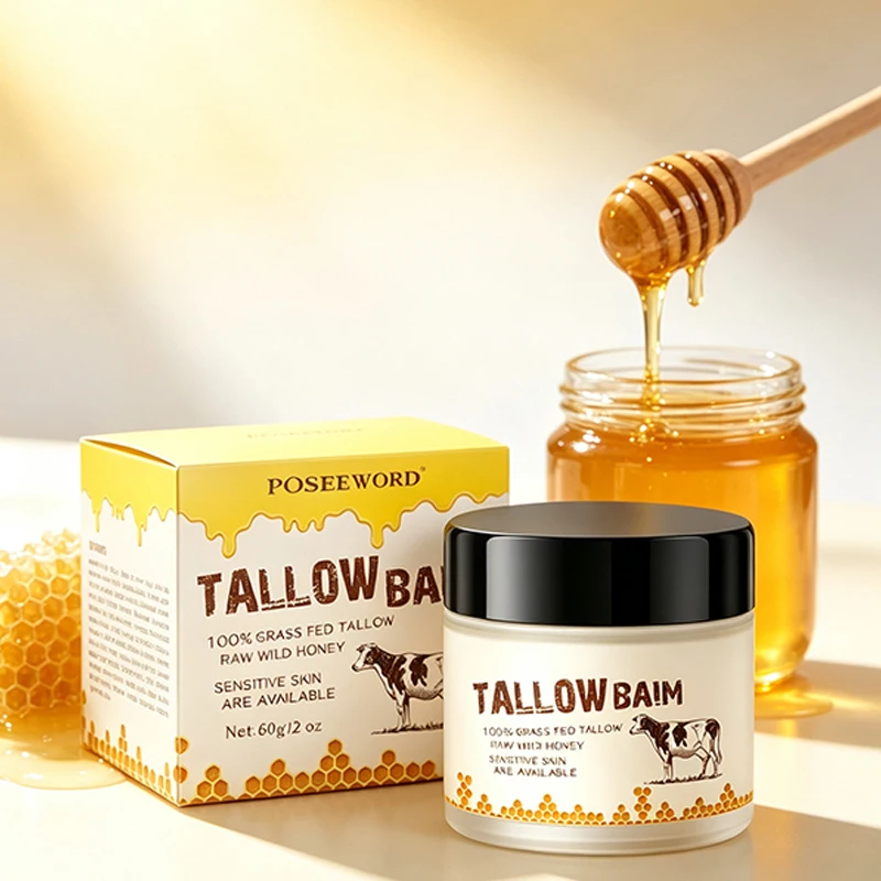 Grass Fed Tallow Baim Raw Wild Honey Balm, Natural Face Body Moisturizer Nourishing Cream,Sensitive Skin Deep Hydrating Repair
