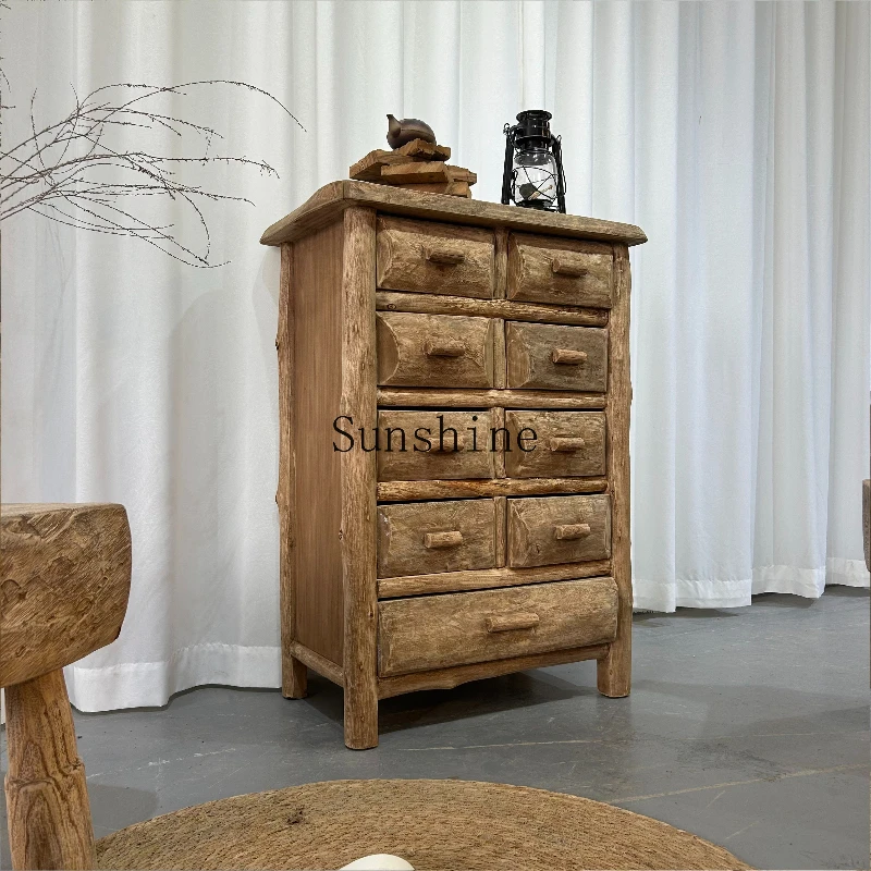 

Wabi Sandy Wind Bucket Cabinet Original Ecological Dining Side Cabinet Solid Wood Homestay Log Storage Side Cabinet