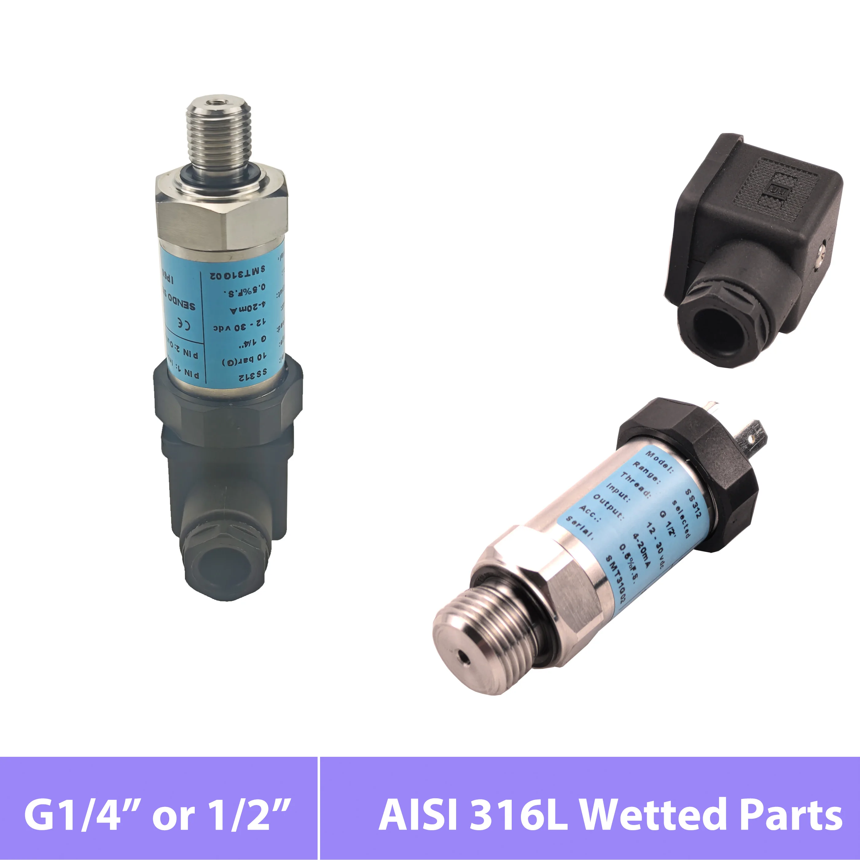0.5 4.5V 0 5V 0 10V 4 20mA Pressure Transmitter 100 Bar 10Bar Gauge 1 Bar 16 Bar 16Mpa AISI 316L Wetted Parts IP65 G1/4' 1/2'
