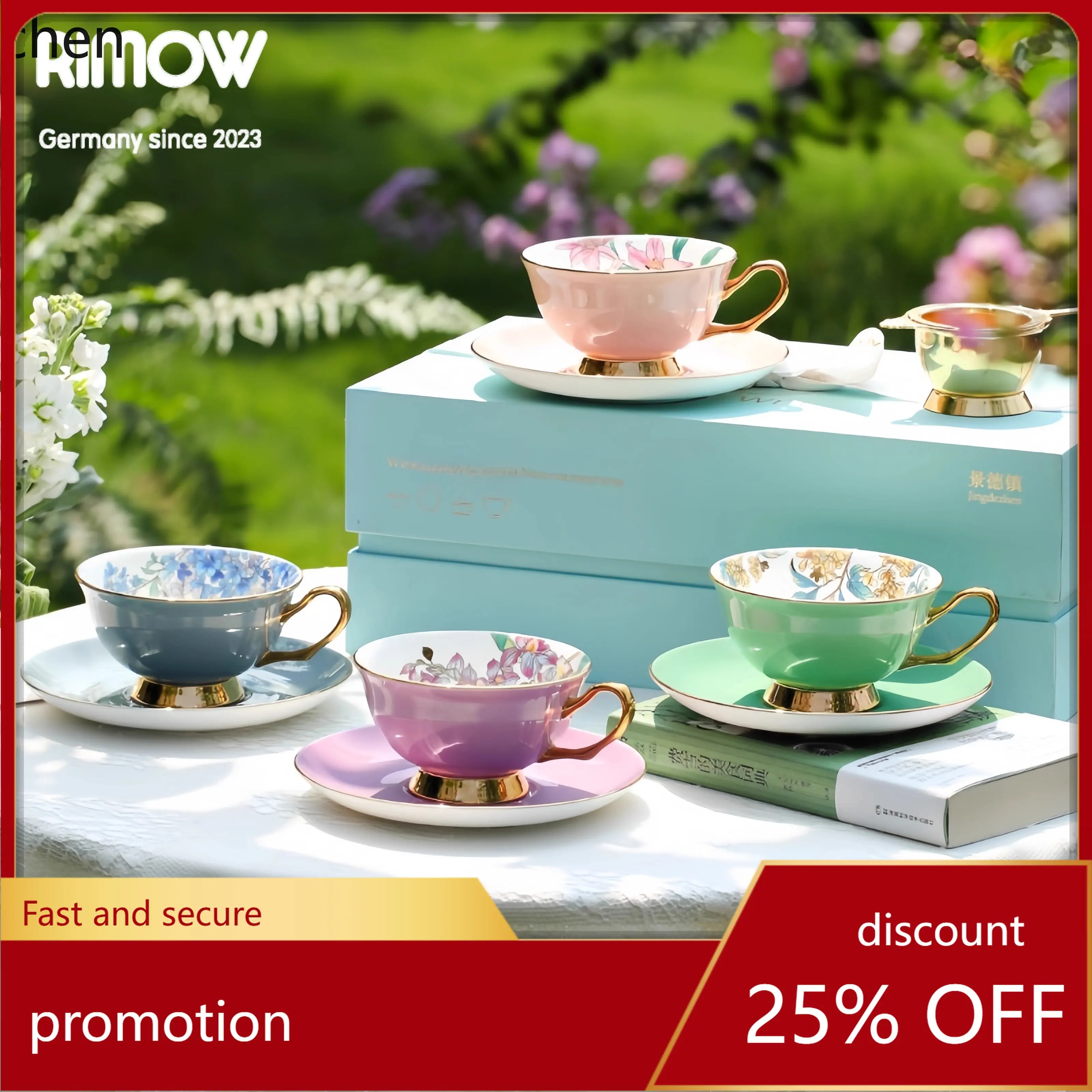 

YFY new chinese style bone china coffee cup jingdezhen light luxury ceramic afternoon tea set gift box - perfect for newlyweds