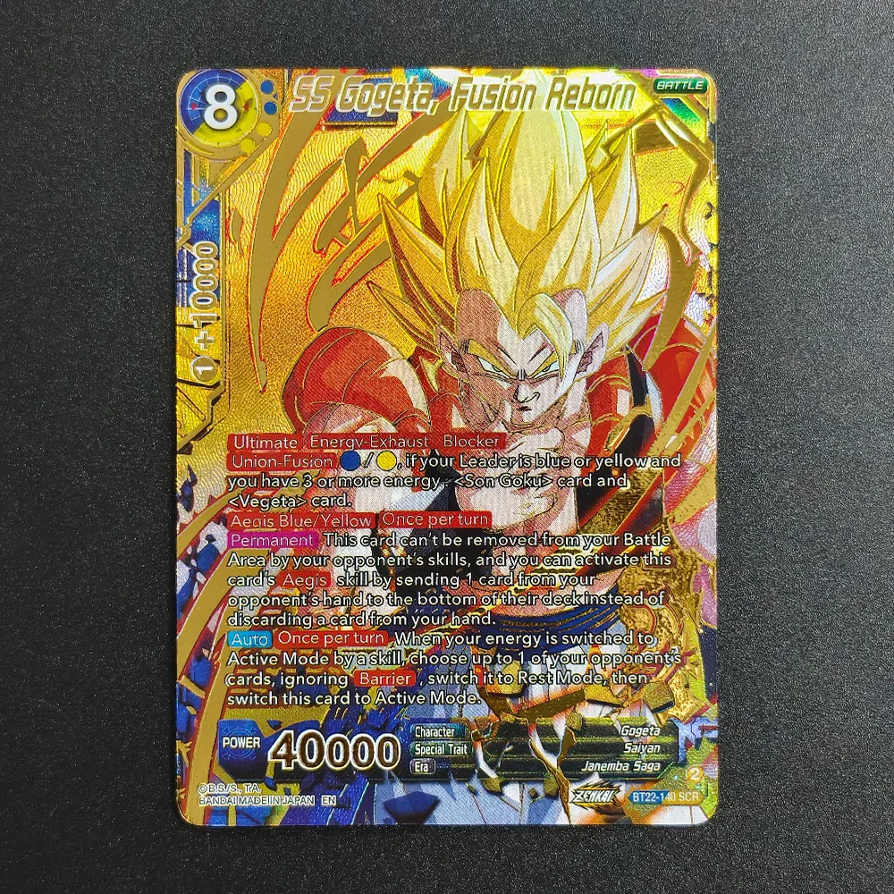 Self Made Proxy Dragon Ball English SS Gogeta Fusion Reborn Bursting Rage Critical Blow BT22 Game Collection Card Toy
