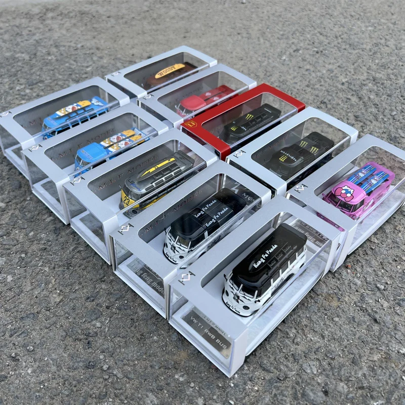 Modelo de Carro Edição Dealer 1:64 Volkswagen VW T1 Bus Pickup RBW Van de Carroceria Larga, Modelo Diecast para Coleções, Exibição e Presente