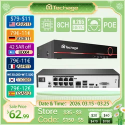 Techage 8CH H.265 4K/8MP/5MP POE NVR CCTV Security Surveillance System for POE IP Camera Network Camera VCR Support Max 14TB