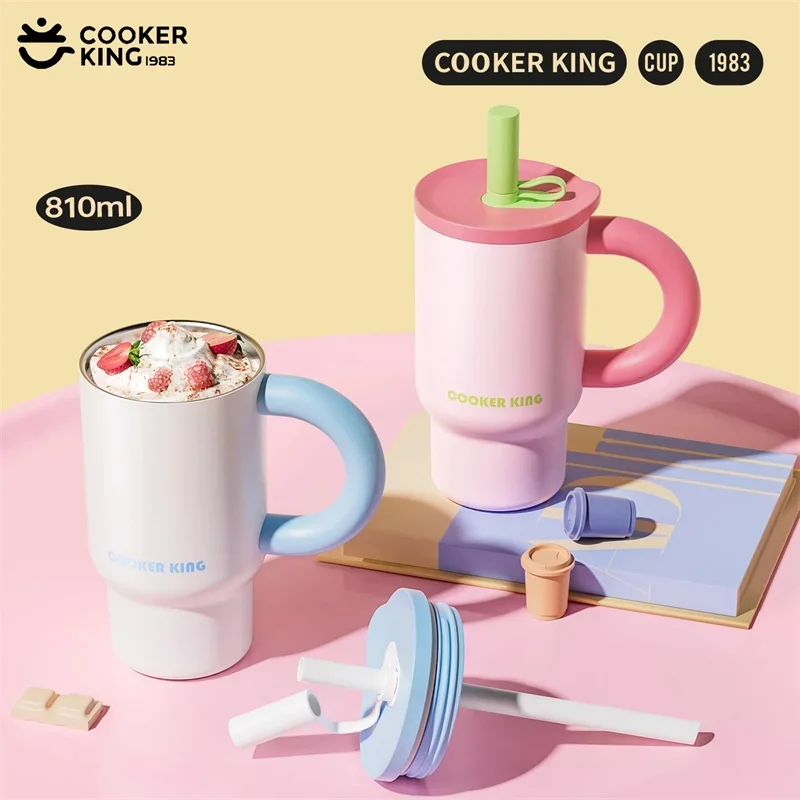 طباخ كينغ في المخزون 810 مللي كوب قارورة عازلة الفولاذ المقاوم للصدأ كوب بقشة الدفء والبارد كوب قهوة مع مقبض زجاجة ماء #2