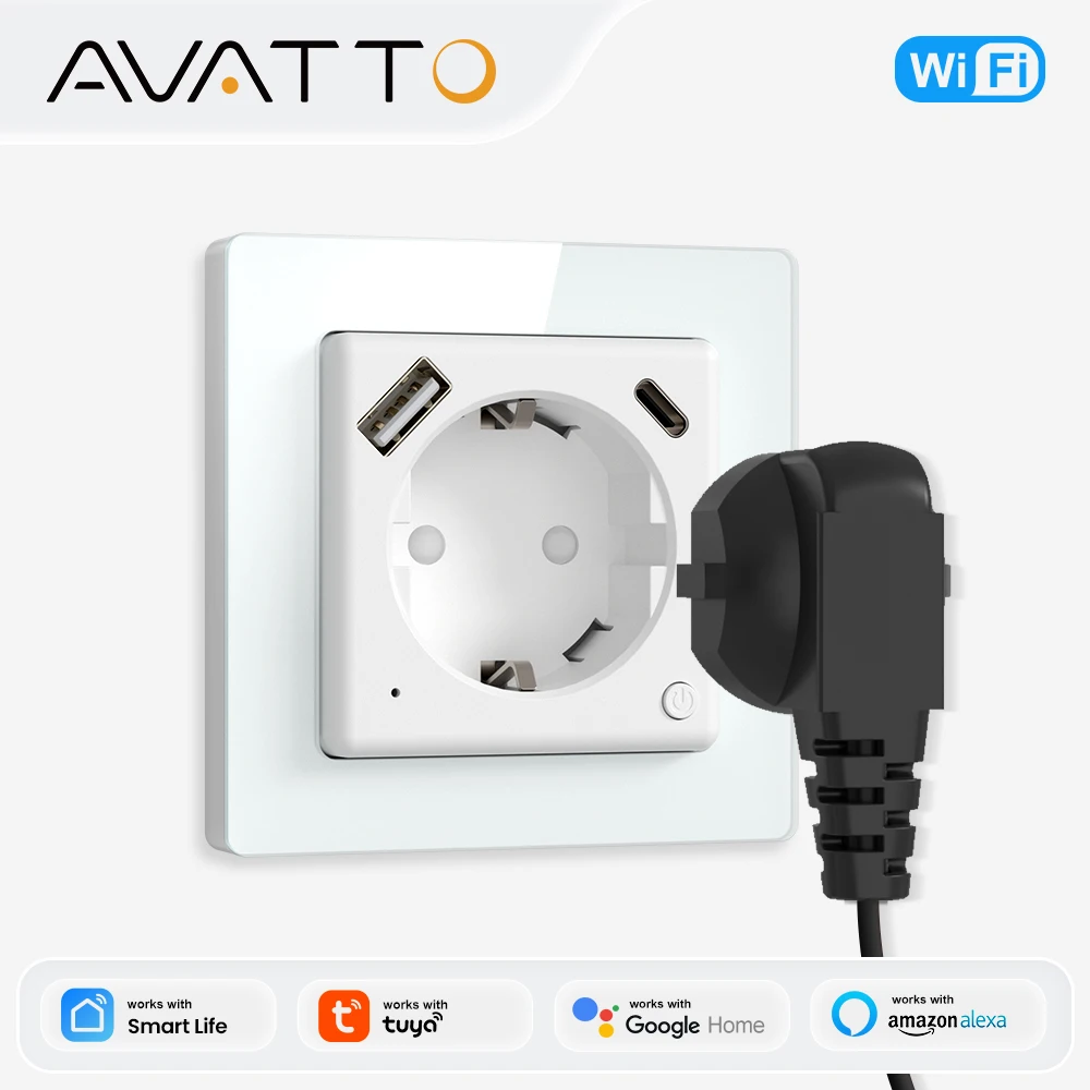 

AVATTO EU Socket with USB Type-C,Energy Monitor,Smart Life APP Remote Control,Work for Alexa Google Home.