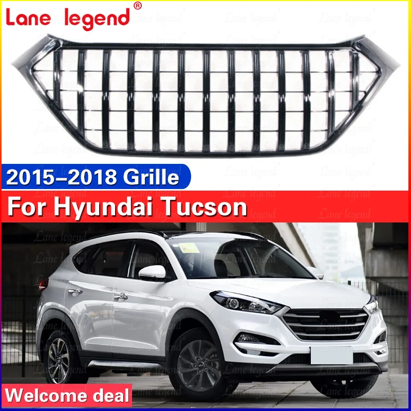 Front Bumper Grille For Hyundai Tucson 2015 2016 2017 2018 Improved Grill ABS Mesh Mask Decorative Cover Accessories Refit