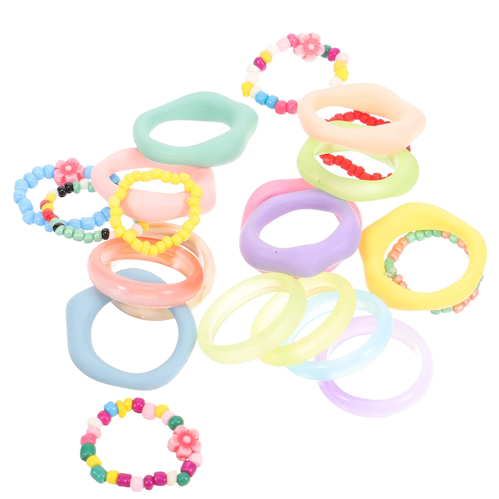 

21 Pcs Colorful Ring Set Rings for Girls Women Suite Cute Teen Resin Knuckle Miss