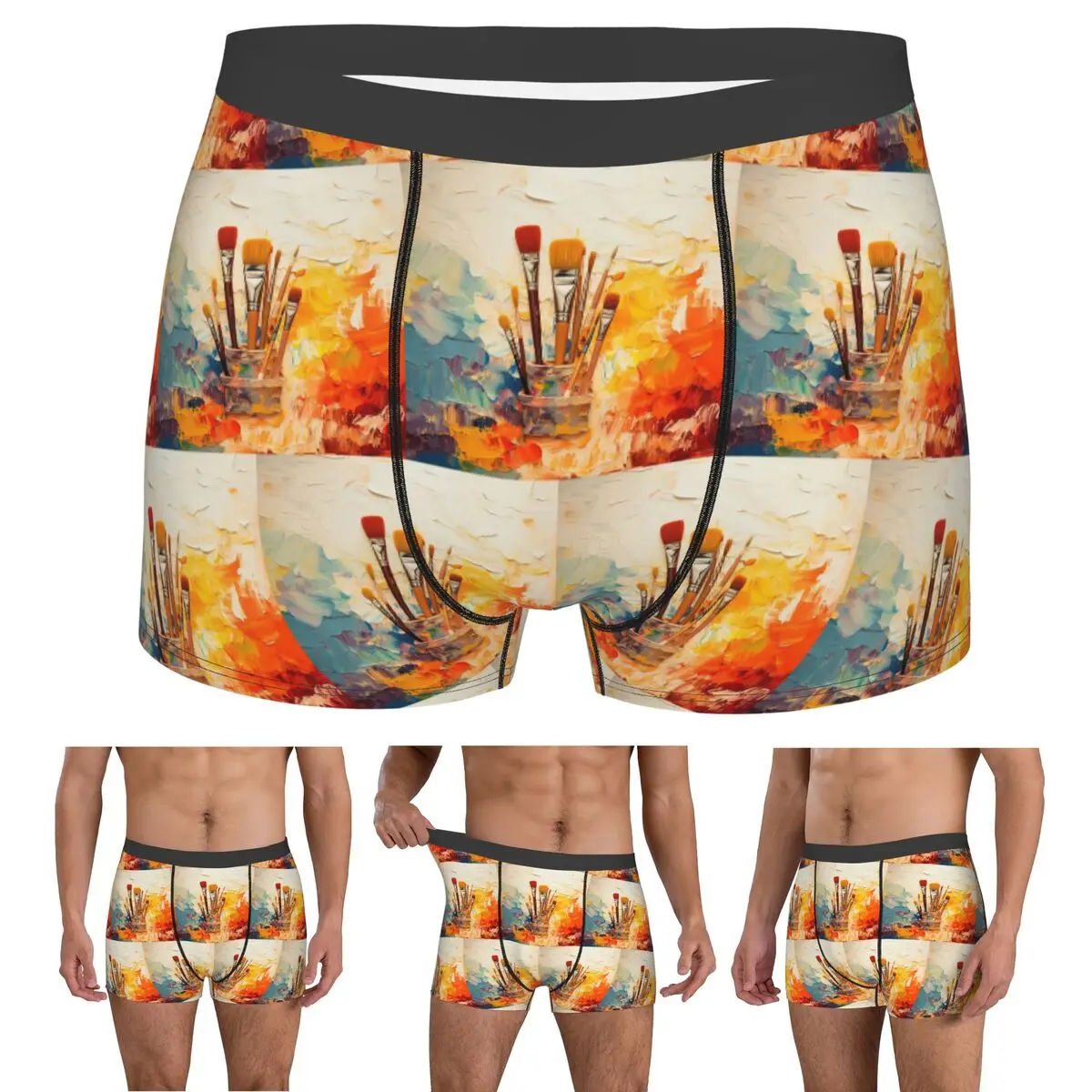 Boxer Underpants Shorts Colour Paint Brush Brushes Print Panties Men Comfortable Underwear for Homme Man Boyfriend Gifts