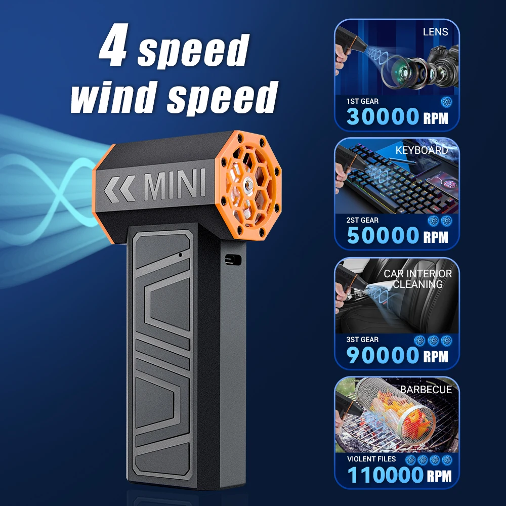 110000 RPM Mini Air Blower Handheld Electric Turbo Jet Fan Brushless Motor Violent Blower Wind Speed 41m/s Industrial Duct Fan