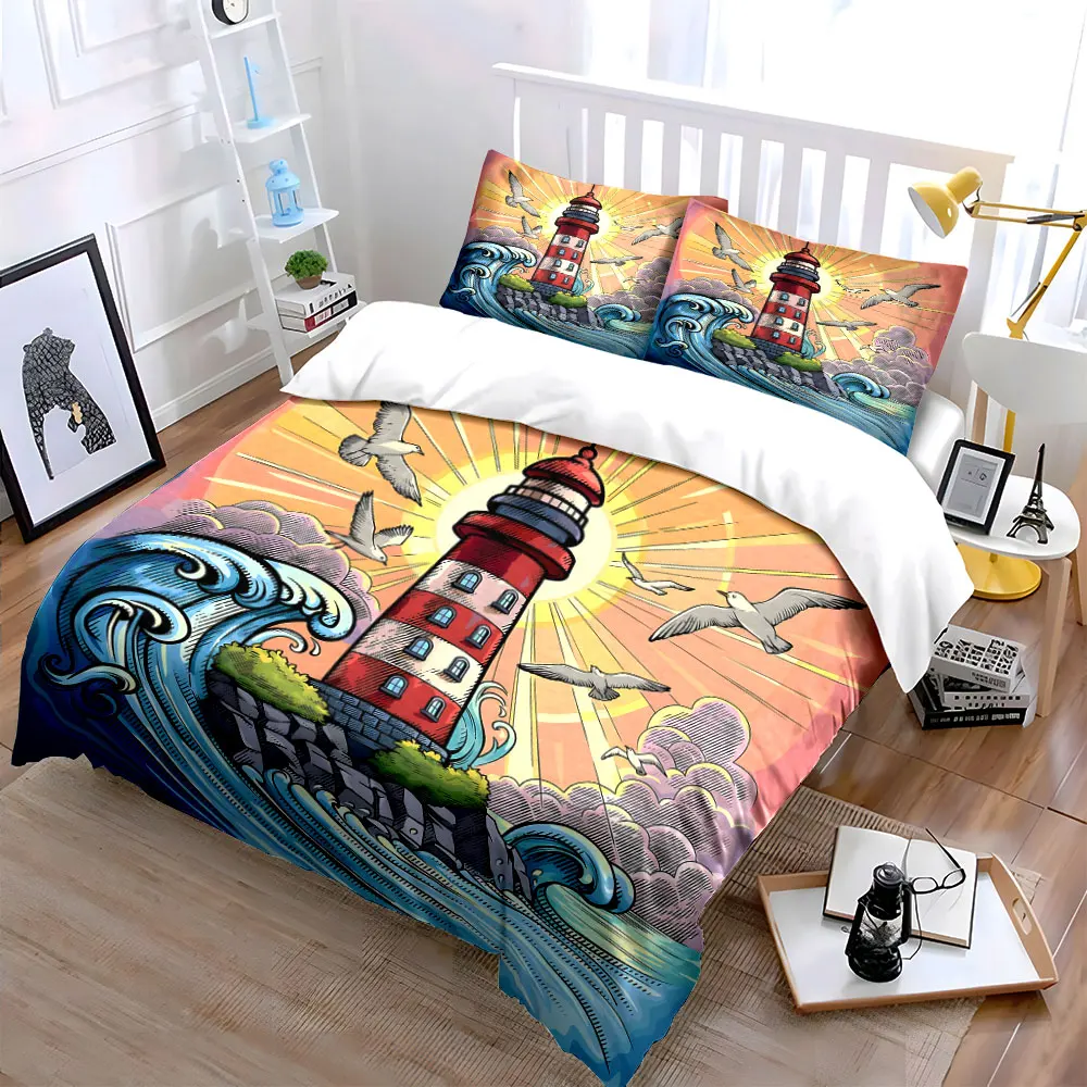 Lighthouse Seaside Decor Set Multiple sizes kid's and adults' bedroom Exquisite 3PC bedding set, gift
