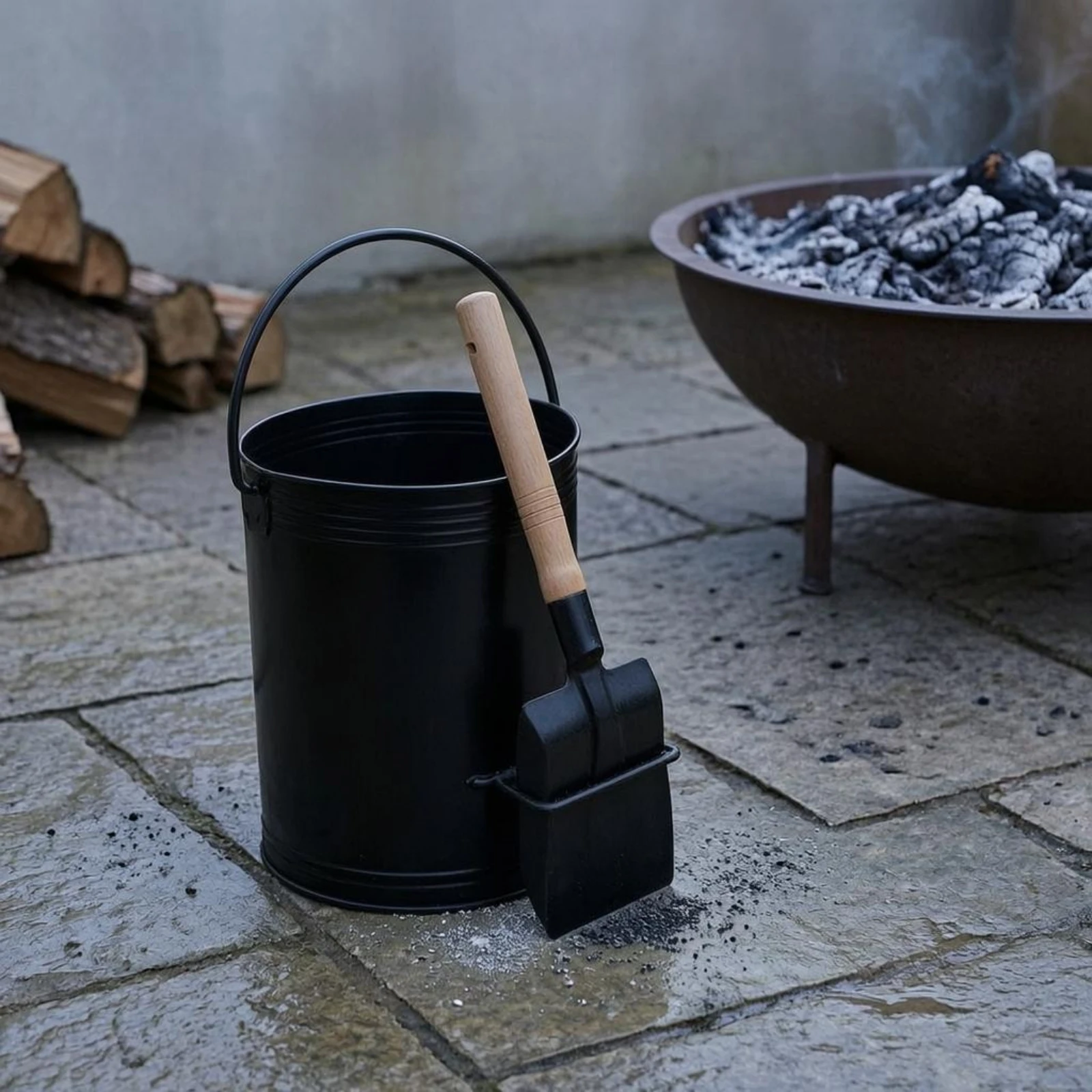 Fireplace Ash Pail Cylindrical Home Cleaning Household Container Rolled Rim