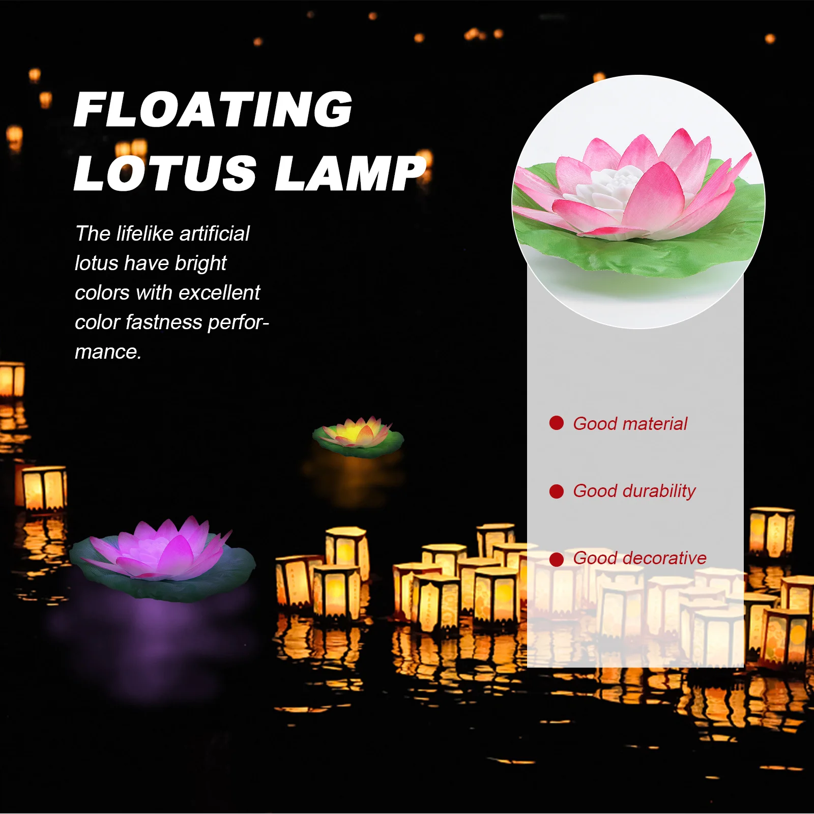 

2Pcs Lotus Floating LED Lotus Flower Pool Lake Decoration Pink Bright Colors Festival