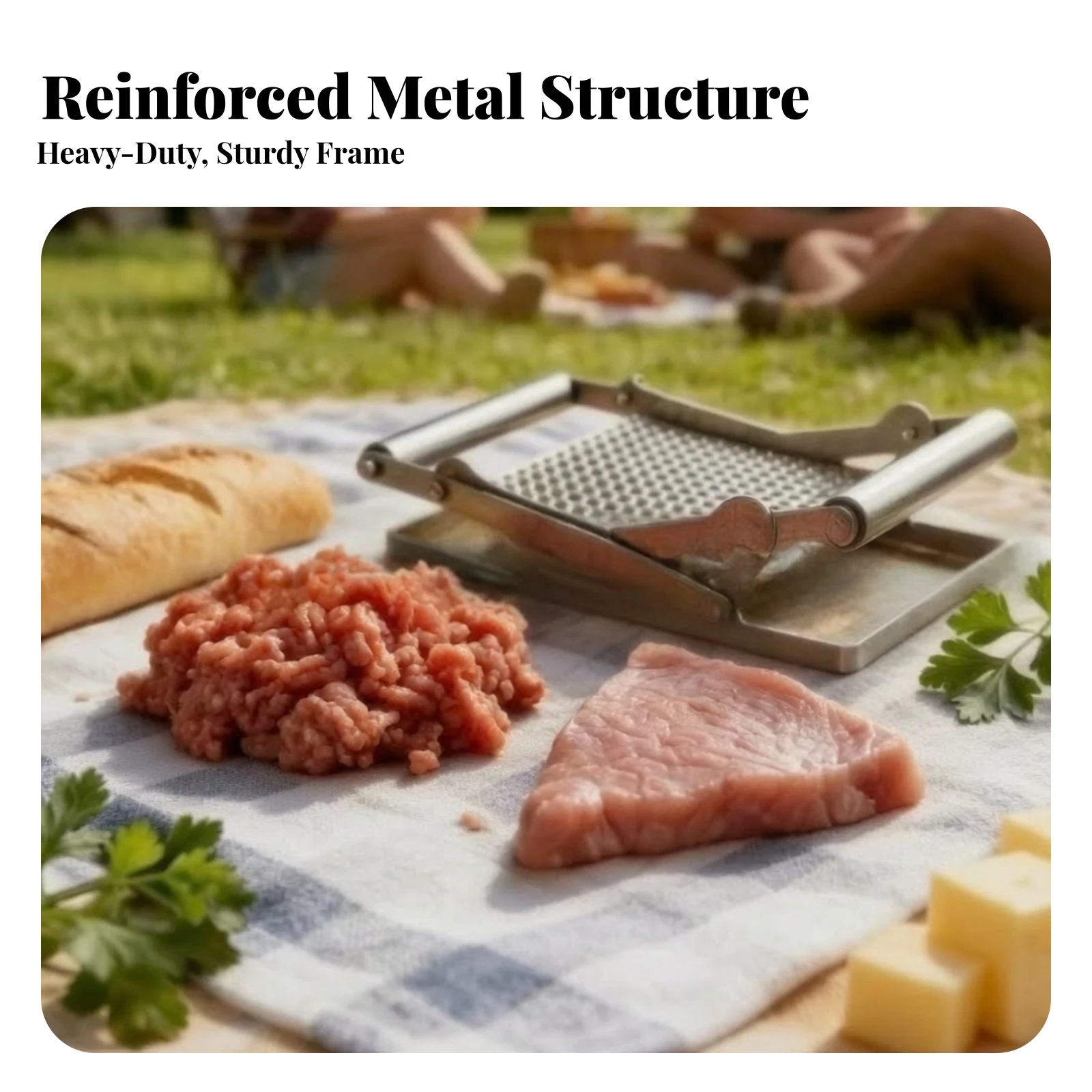 Manual Meat Tenderizer with Textured Plates Foldable Folding Meat Press with Metal Frame for Home Cooks, Kitchen
