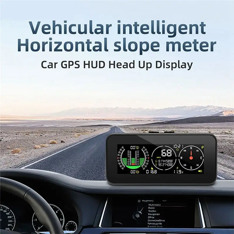 A22E-Car HUD Head Up Display Inclinometer Compass Speedometer GPS Overspeed Alarm Digital Speed Slope Meter Car Parts
