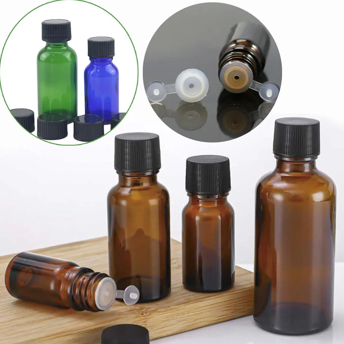 10X 5/10/15/20/30/50ML Amber Empty Dropper Glass Bottles Essential Oil Fragrance Aromatherapy Sample Test Bottle Orifice Reducer