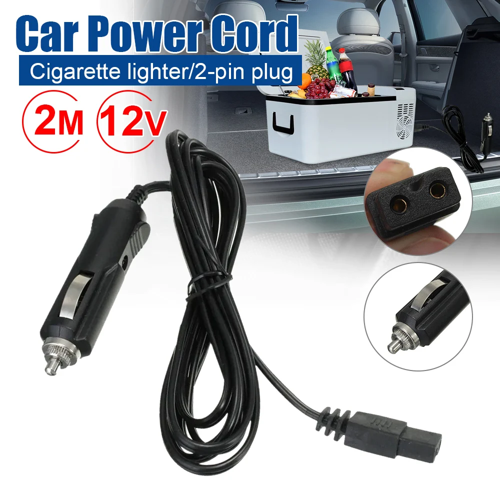 2M 12V DC Car Cooler Cool Box Mini Fridge 2 Pin Lead Cable Plug Wire Car Refrigerator Cigarette Lighter Power Cord Accessories