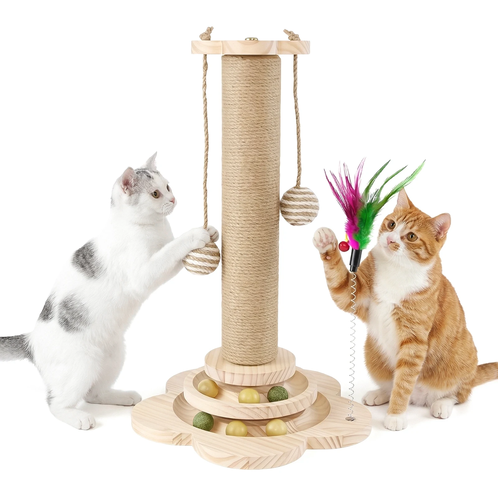 Poteau à griffer pour chats en sisal naturel 46cm de haut grattoir solide et durable pour petits chats et chatons plateforme de jeu avec jouets montage facile design gain de place pour maison intérieur