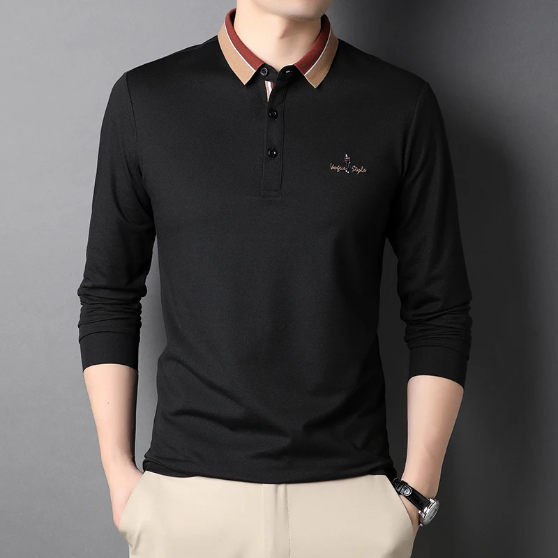 Spring and Autumn Long Sleeve Mens Polo Shirts High Quality Business Casual Solid Color Embroidery Polo Shirts Man 3XL