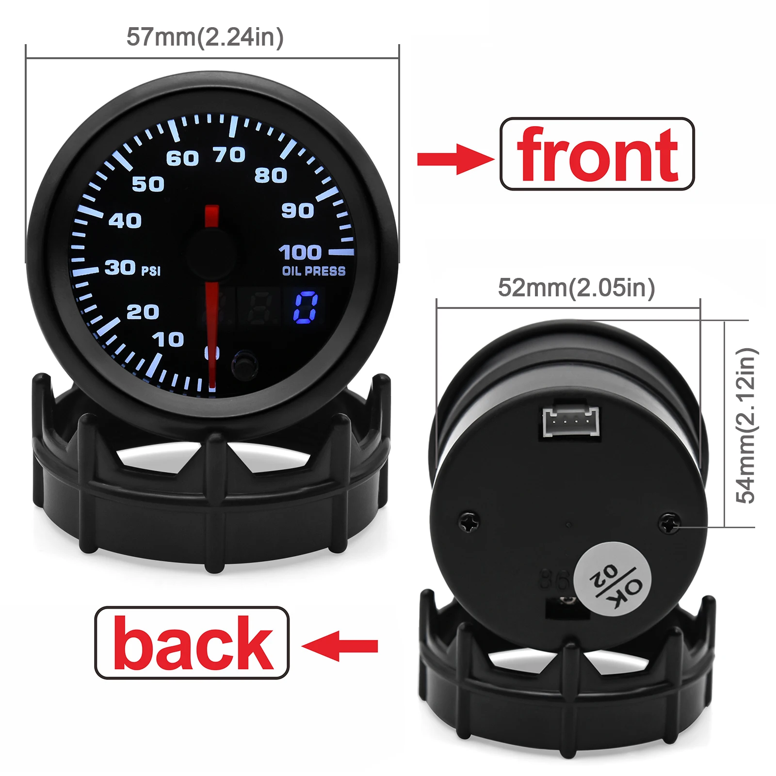 7 Colors Changeful Dual LED 52mm Oil Pressure Gauge Boost Press Meter 0~100PSI Auto Mechanical Oil Press Meter With Sensor 12.0V