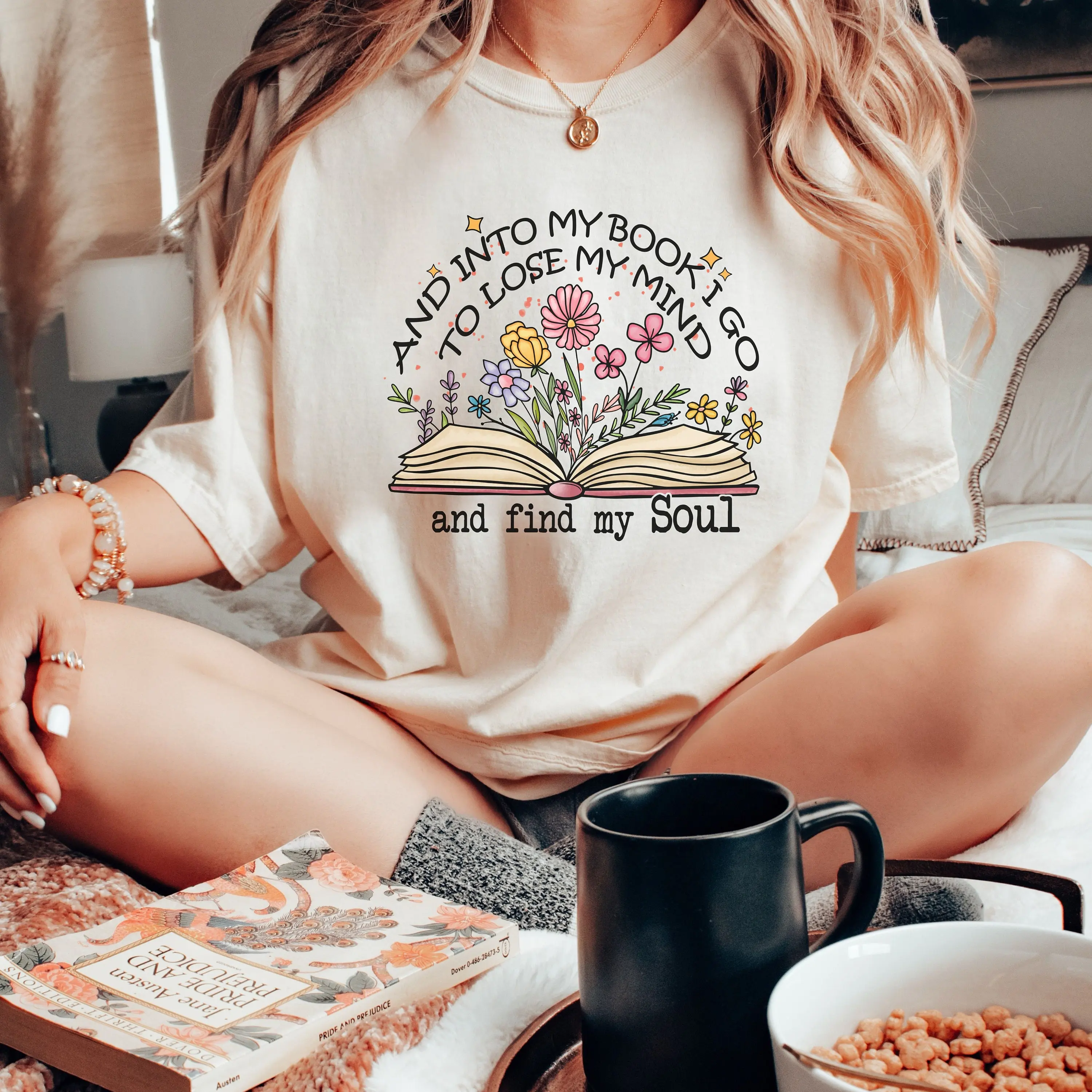 And Into My Book I Go To Lose Mind Find Soul T Shirt Lover Flowers Floral