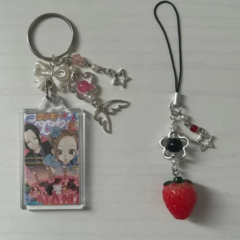 Handmade Y2k  keychian inspireds by Nana and Hachi keychain + strawberry phone charm Y2k jewely | Gifts for her