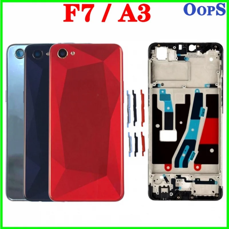 

for Oppo F7 Battery Cover Back Door Case Front Middle Frame LCD Supporting Plate Housing Bezel Camera Lens On Off A3Button