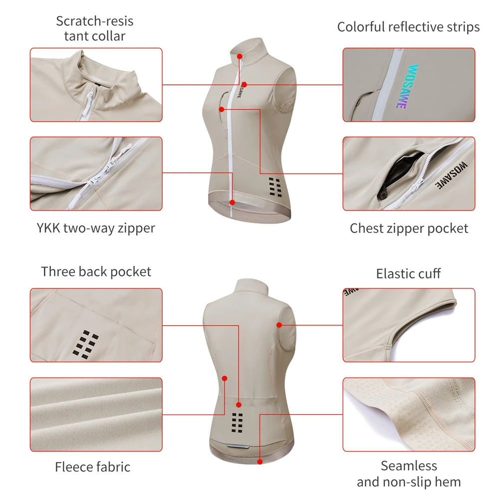 WOSAWE Thermo-Winter-Fahrradweste, winddichte Fahrradjacke, ärmellose Windjacke, Gesäßtaschen für Damen und Herren – Detail 25
