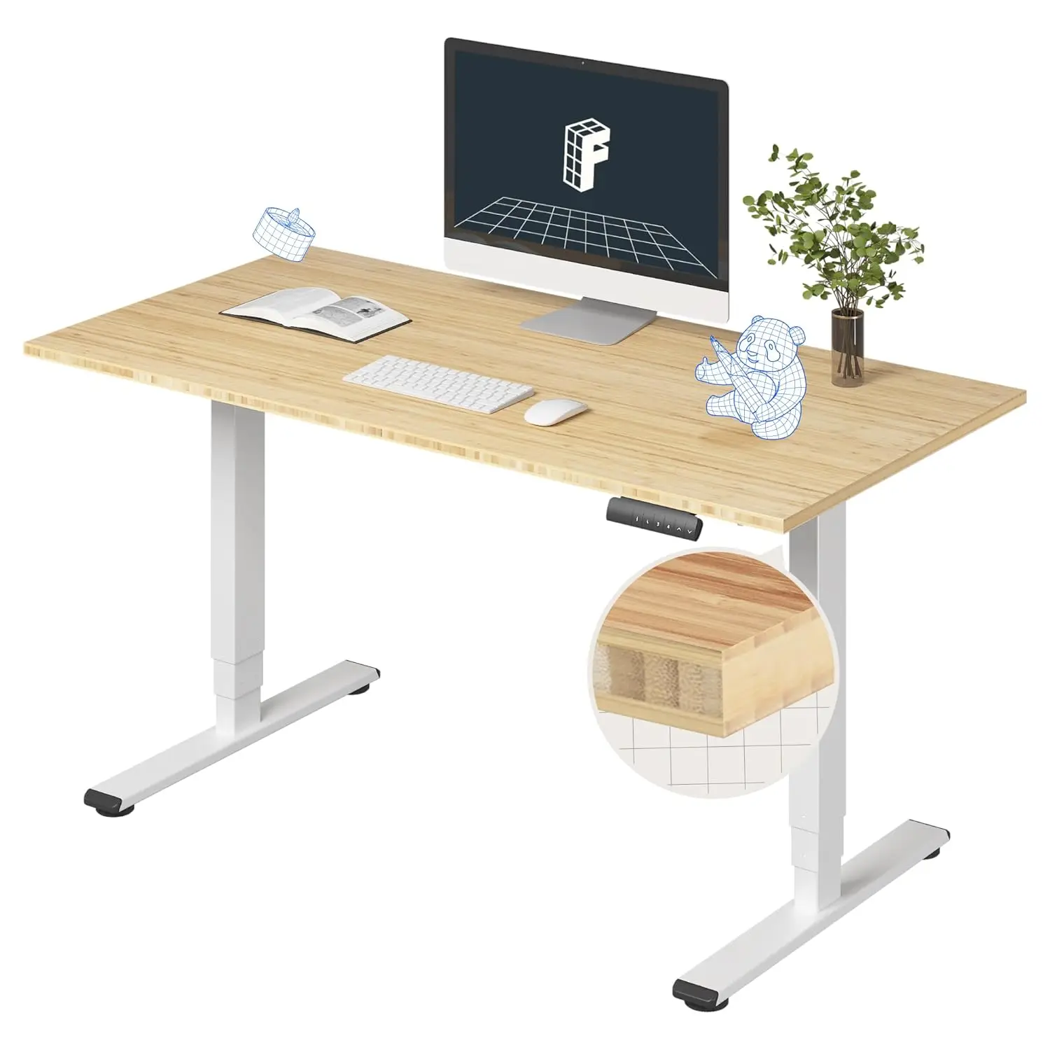 

E6 Bamboo 3-Stage Dual Motor Electric Standing Desk 55 x 28 Sit Stand Up Desk, Holds 220 lbs, Adjustable Height w/, Customized