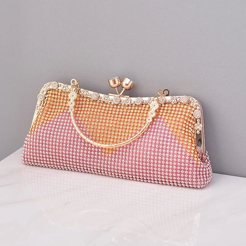 

2025 Luxury Design Diamond Splicing Beads Women Evening Clutch Bag Lady High End Party Handbag Wedding Shoulder Crossbody Bag